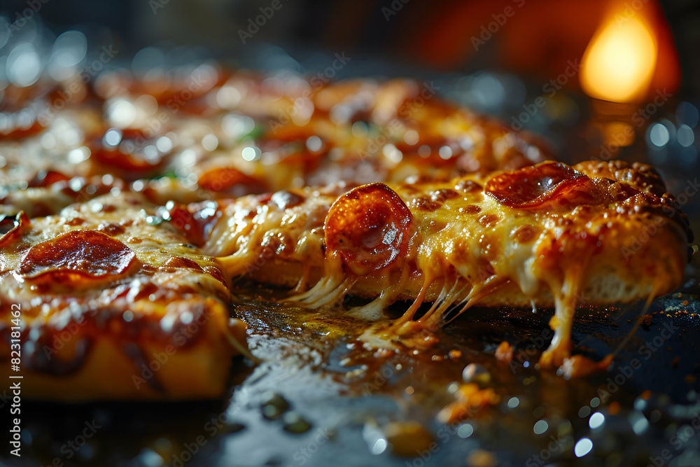 Pizza with salami and mozzarella on a black background Pizza with salami and mozzarella on a black background