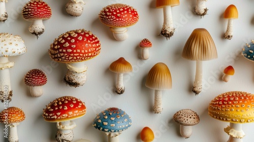 Colorful Mushroom Mosaic on White Background for Vibrant Designs