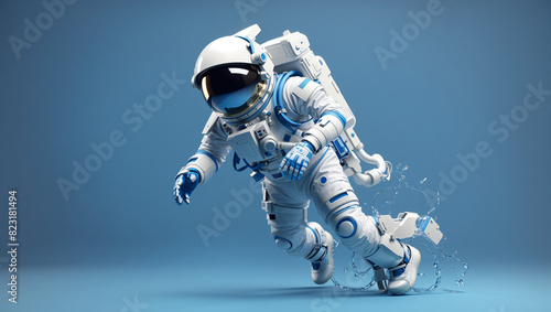 astronaut in a white spacesuit with a blue and white striped