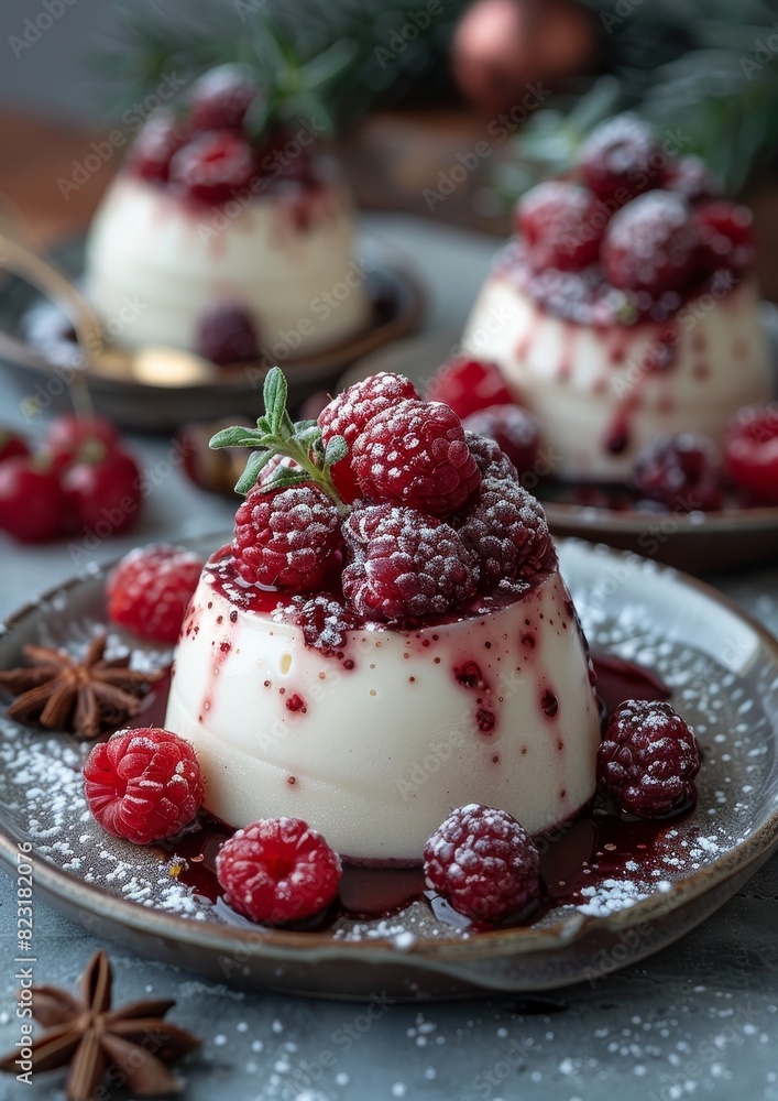Rote Grütze - Red berry pudding topped with vanilla sauce. 