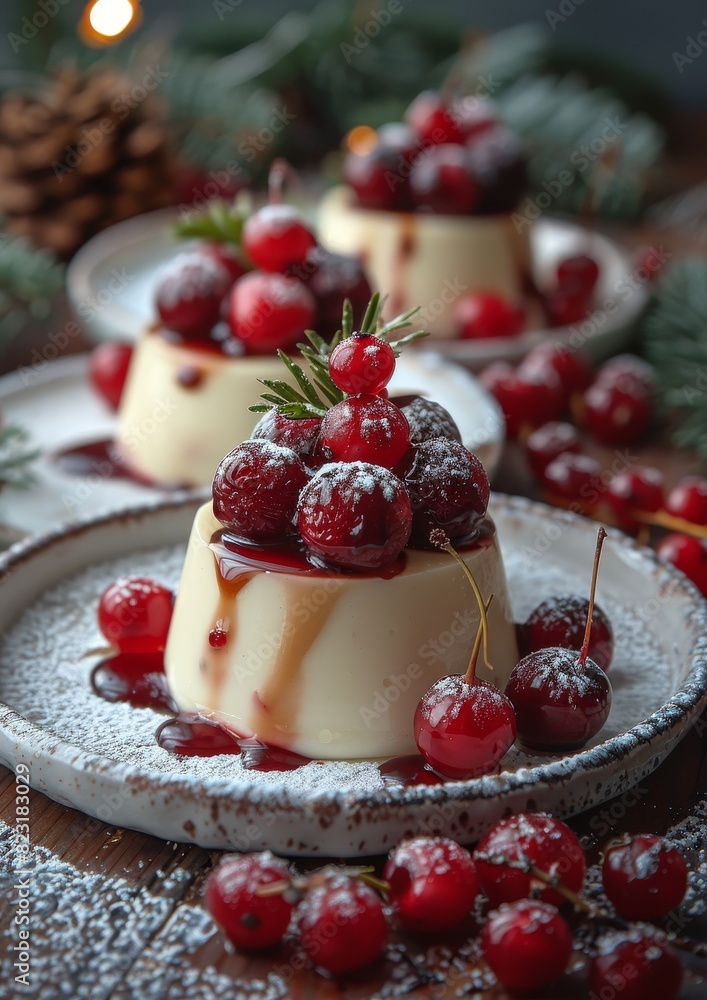 Rote Grütze - Red berry pudding topped with vanilla sauce. Rote Grütze - Red berry pudding topped with vanilla sauce.