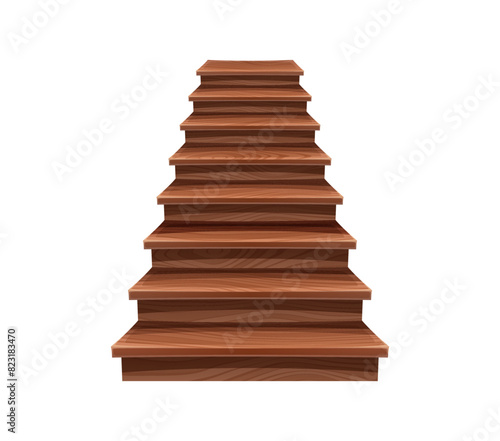 Wooden stairs, staircase and stairway for arcade game UI, cartoon vector. Stairs ladder with lumber wood tile steps or wooden planks for house floor stairway or quest game level staircase