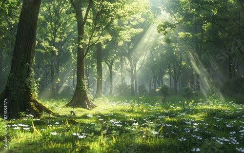 Reveling in the Beauty of a Forest Glade with Sunlight