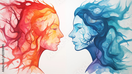 bipolar disorder mind mental health connection, watercolor painting illustration  © daniil