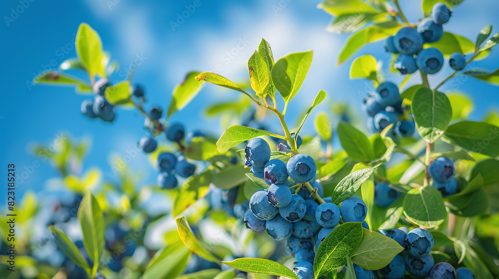 Ripe blueberries against a blue sky Ripe blueberries against a blue sky