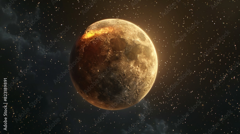 Partial lunar eclipse with the moon in shadow against a star-filled sky. Moon during a lunar eclipse in a starry night. Concept of eclipse, space phenomena, astronomy event, and celestial observation Partial lunar eclipse with the moon in shadow against a star-filled sky. Moon during a lunar eclipse in a starry night. Concept of eclipse, space phenomena, astronomy event, and celestial observation