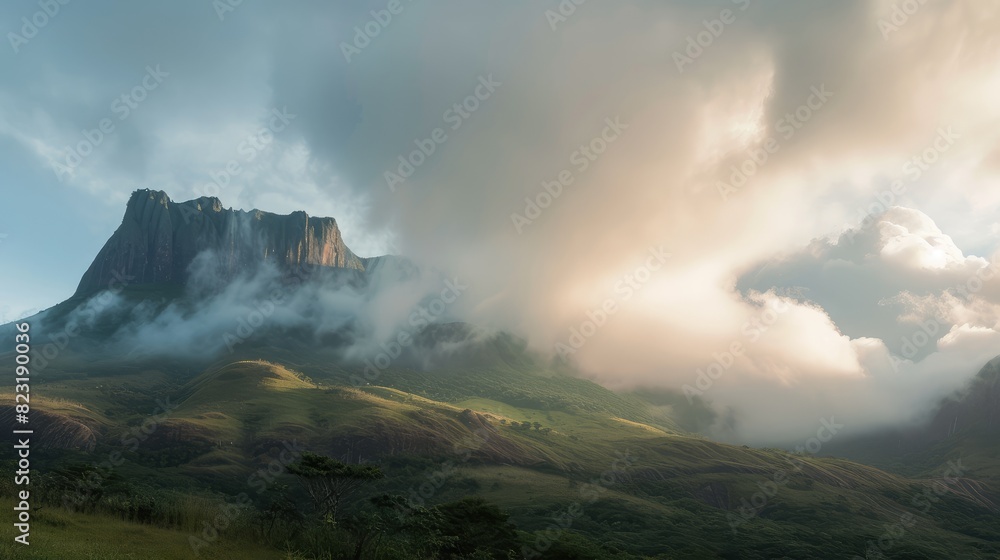 Fototapeta premium Majestic Mountain Landscape Shrouded in Morning Mist