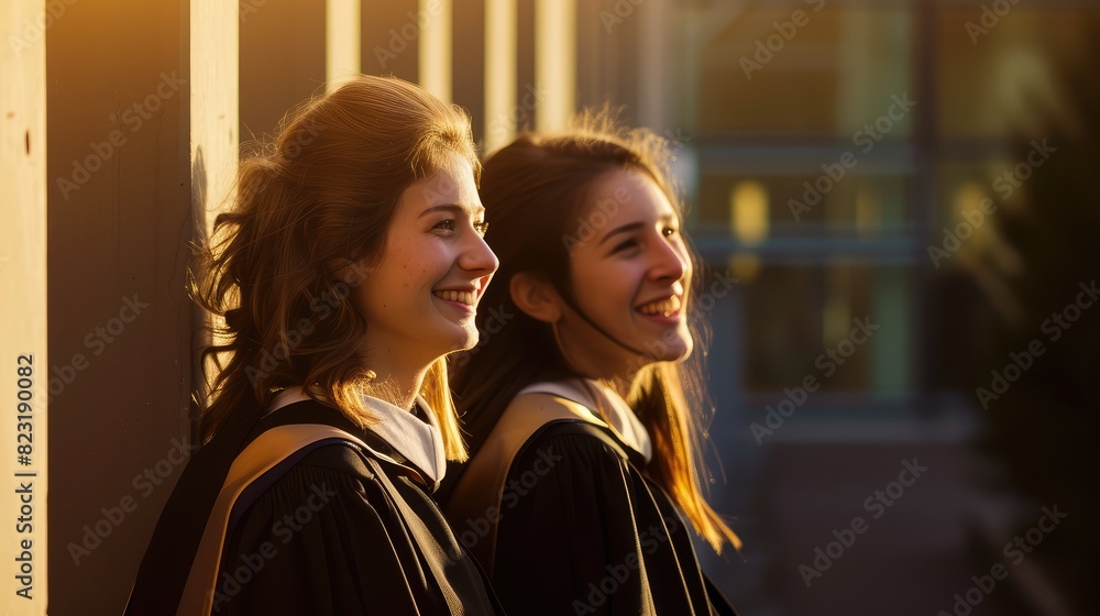Obraz premium Happy Graduates Celebrating Golden Hour