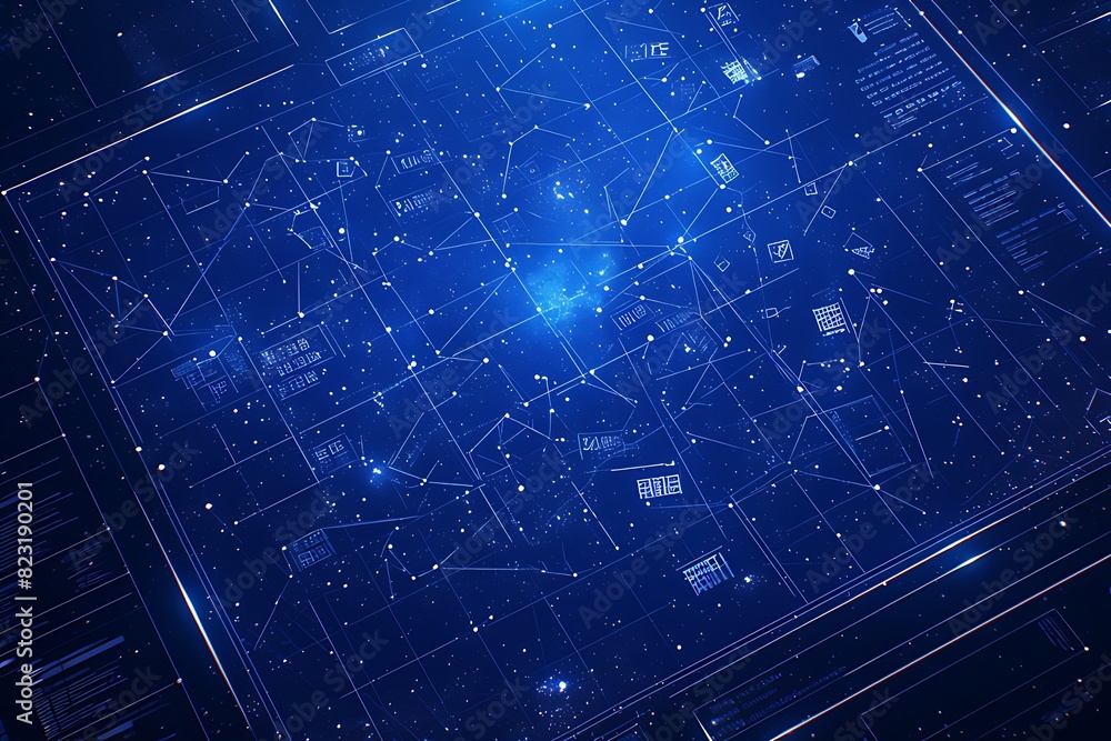 Obraz premium Abstract Futuristic Background: Glowing Blue Road Lines on Black