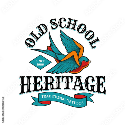 Old School Tattoo Emblem With Bird