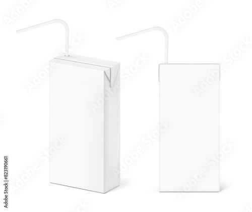 High realistic packaging box with straw mockups. Vector illustration isolated on white background, ready and simple to use for your design. EPS10.