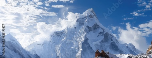 Majestic Snow-Capped Mountain under Blue Sky photo