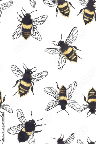 Cute watercolor seamless pattern with honey bee  © Oksana