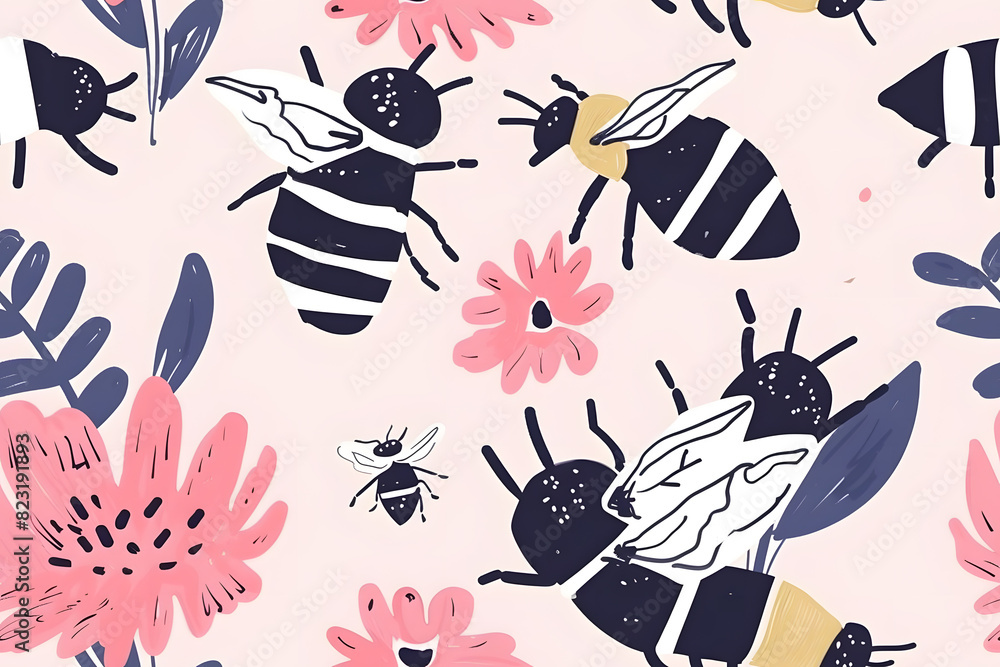 Cute watercolor seamless pattern with honey bee Cute watercolor seamless pattern with honey bee