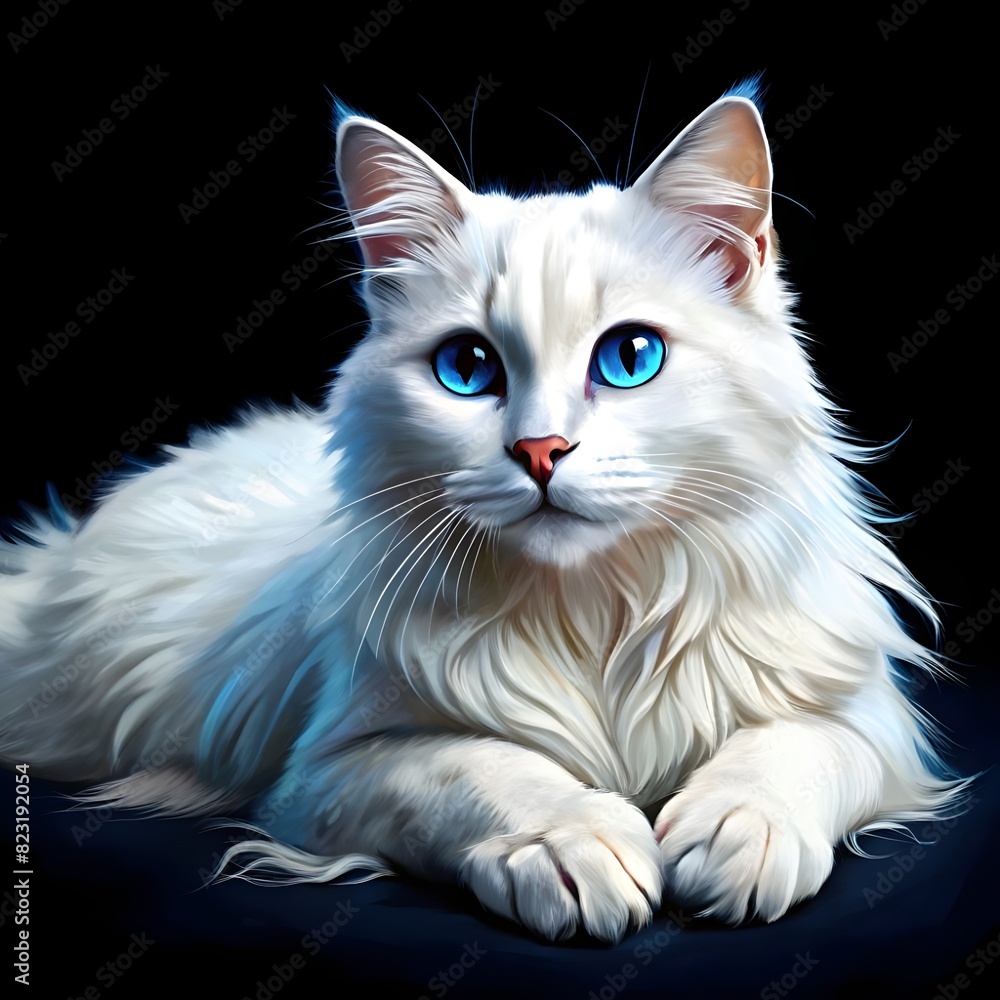 Fototapeta premium white long haired cat with blue eyes lying down