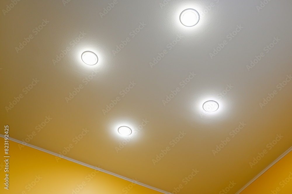 Plasterboard ceiling with built-in lighting. Drywall ceiling. Plasterboard ceiling with built-in lighting. Drywall ceiling.
