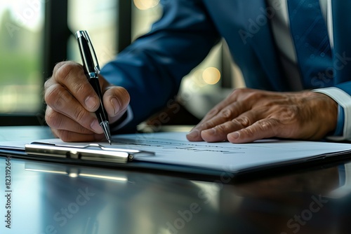 Person signing document pen table
