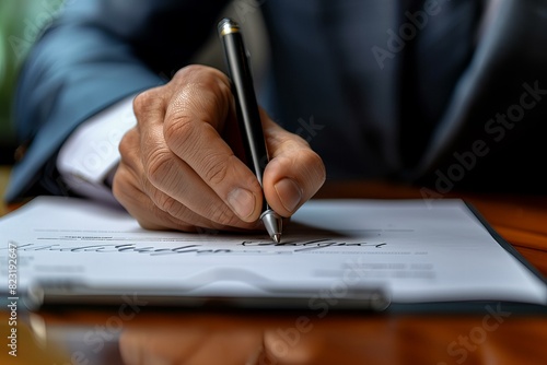 Person writing letter pen paper photo