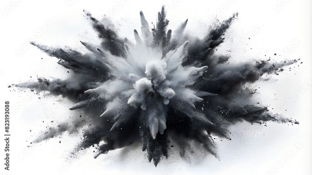 Black Chalk Explosion - Flying Pieces and Powder in Dynamic Motion Black Chalk Explosion - Flying Pieces and Powder in Dynamic Motion