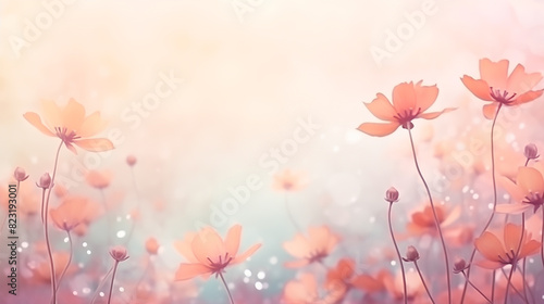 A vibrant spring background with blooming flowers in shades of pink, red, and yellow © sirisak