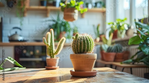 Several other plants surround the central cactus photo