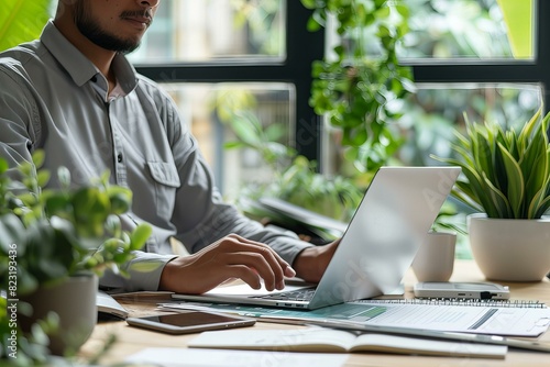 A man sitting at a table with a laptop computer © Sandu