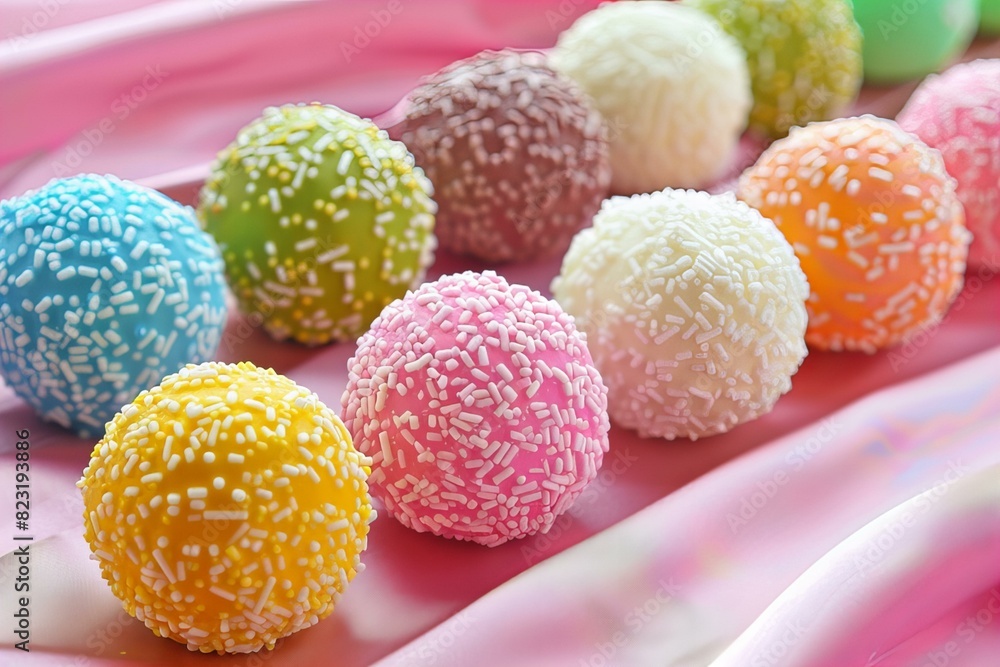 Colorful balls on pink cloth Colorful balls on pink cloth