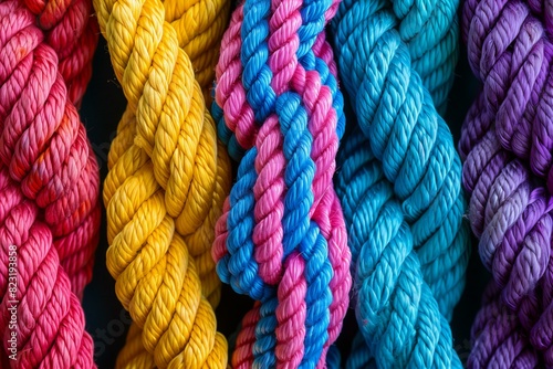 Colorful strands of rope close up