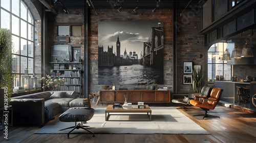 A photo featuring captivating black and white photography depicting iconic landmarks from around the world, displayed as striking wall art in a chic urban loft. Highlighting the timeless elegance and photo
