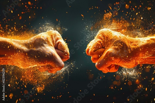 Two hands covered in sand and dust fighting photo