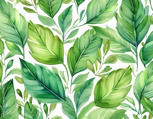 Hand painted foliage pattern  seamless floral print with green leaves  watercolor illustration isolated on white background for your wallpapers  textile or cover