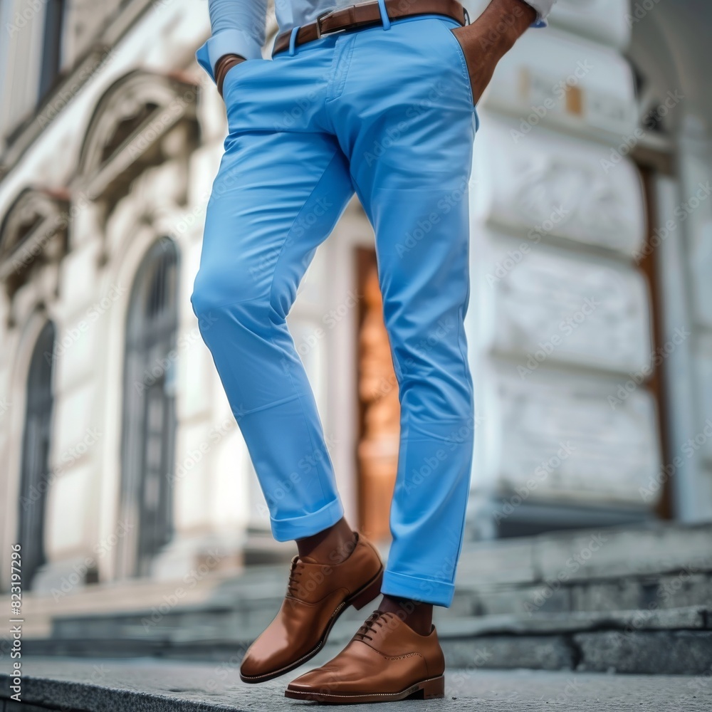 Man in Blue Pants, White Trousers and Shoes Mockup, Fashion Model, Blue Pants Man in Blue Pants, White Trousers and Shoes Mockup, Fashion Model, Blue Pants