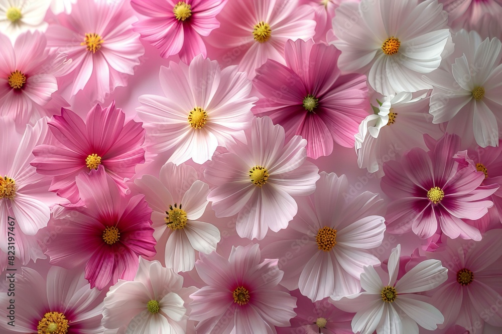 Pink and white flowers fill the field Pink and white flowers fill the field
