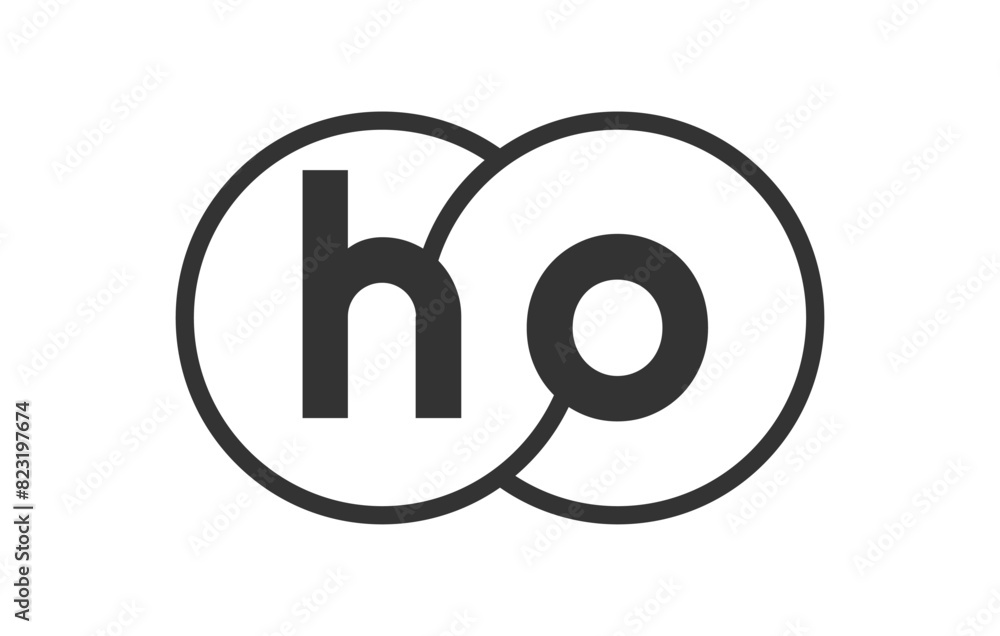HO business company emblem with outline rounds and letters h o. Logo template of two merged circles for brand identity, logotype. Vector Infinity symbol HO business company emblem with outline rounds and letters h o. Logo template of two merged circles for brand identity, logotype. Vector Infinity symbol