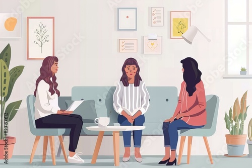 Three women sitting on a couch in a living room talking