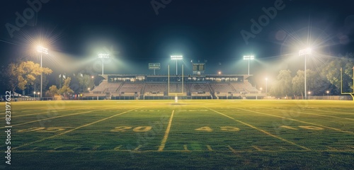 Illuminated Football Field Under Night Sky