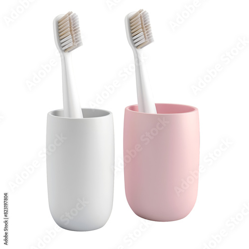 Two Toothbrushes in a Cup, Isolated on a Transparent Background, Graphic Resource