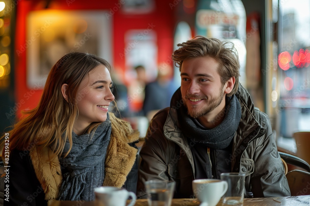Man smiling at table with coffee cups Man smiling at table with coffee cups
