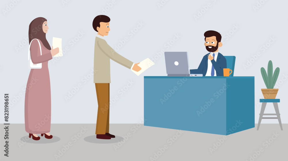 Obraz premium Arabs waiting in line to apply for a job in the office