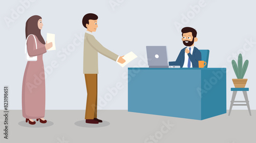 Arabs waiting in line to apply for a job in the office