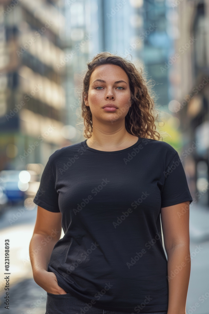 Plus Size Woman Black T-shirt Mockup Plus Size Woman Black T-shirt Mockup
