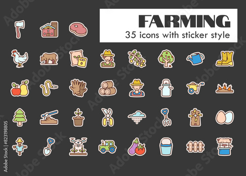 farming activity sticker style icon set