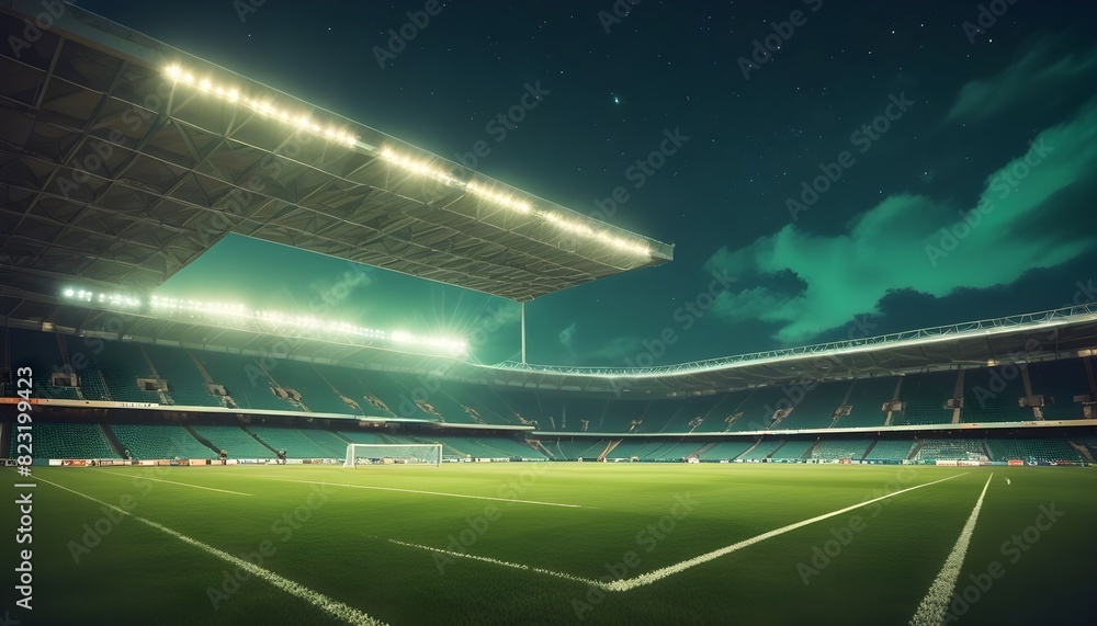 soccer stadium with illumination, green grass and night sky. soccer stadium with illumination, green grass and night sky.
