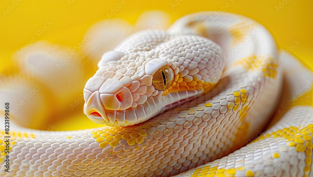 Fototapeta premium Close-Up of Albino Snake on Yellow Background