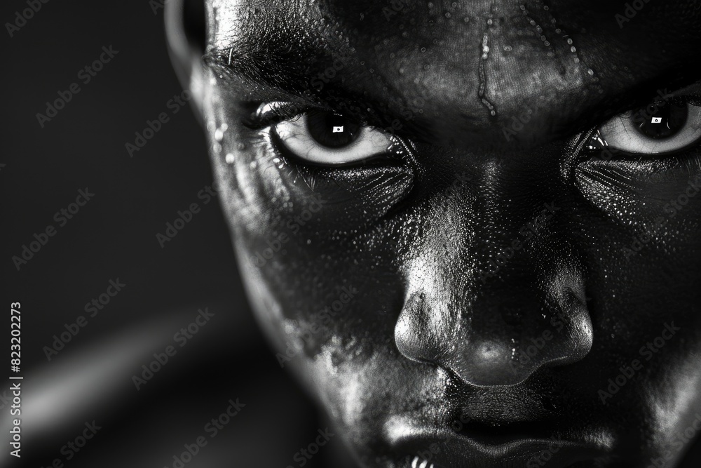 No pain - no gain. A closeup of an intense-looking athlete. Black-and-white photograph No pain - no gain. A closeup of an intense-looking athlete. Black-and-white photograph