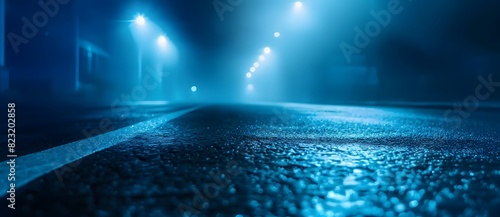 Dark Foggy Street at Night with Blue Lights
