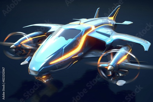 futuristic flying car with wings and propeller photo