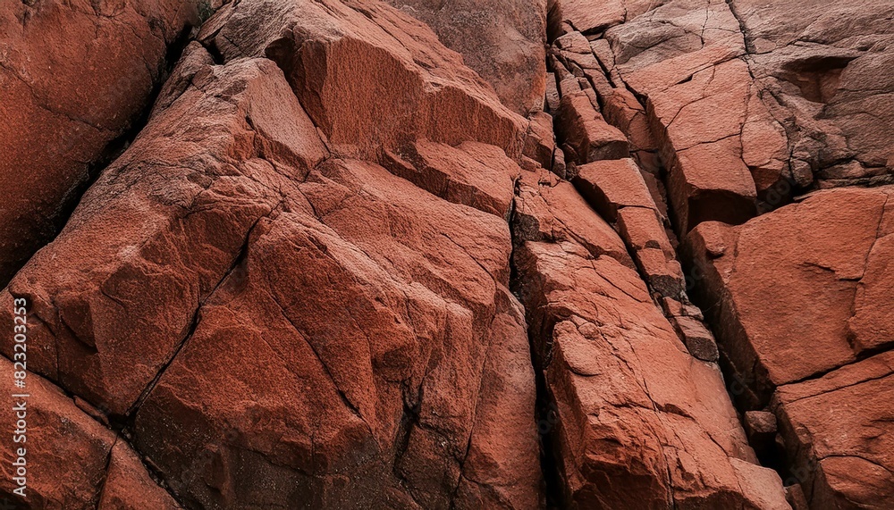 Dark red orange brown rock texture with cracks. Close-up. Rough mountain surface. Stone granite background for design. Nature. Wide. Panoramic.