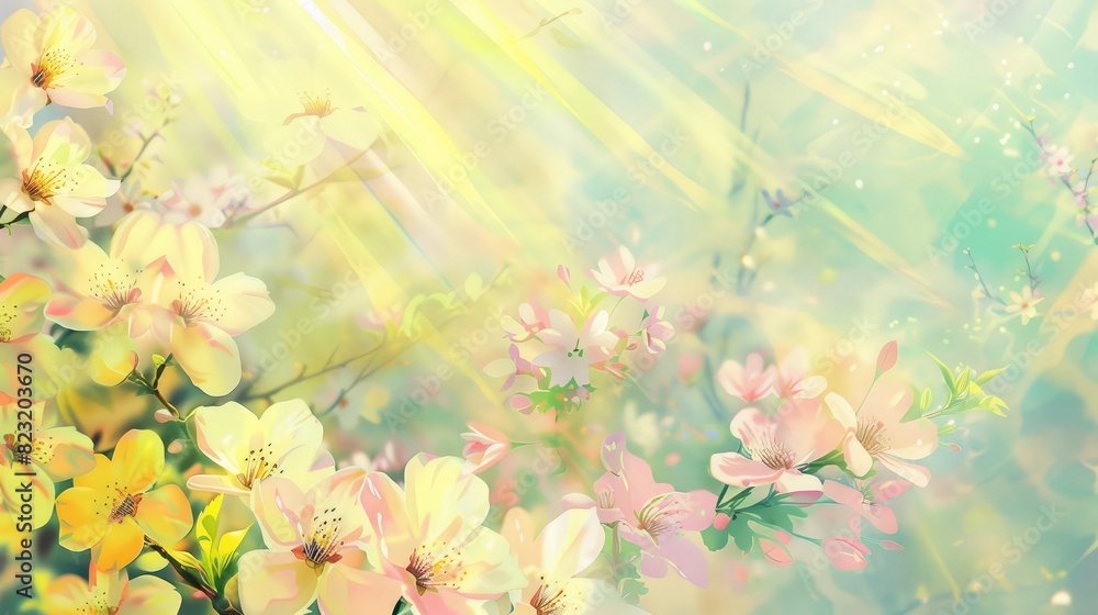 Spring Blossoms with Radiant Sunbeams Background Spring Blossoms with Radiant Sunbeams Background
