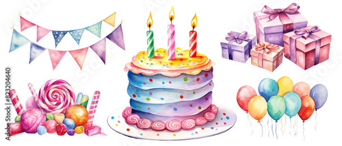 Colors at birthday party png element set on transparent background